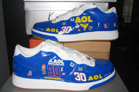 CHPS Hand Painted Shoes - 30 AOL Nascar-#30, AOL, Nascar, shoe, hand painted, custom, made to order, big, tall, mens shoes, shoes for men, customized, hand painted air force one