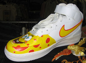 CHPS Hand Painted Shoes - Sponge Bob-custom, handpainted, shoes, sponge, bob, squarepants, sponge-bob, nike, tennis, shoe, athletic, airforce 1, air force one, big, tall, big and tall, 