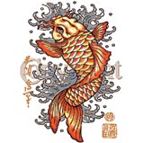 Custom Heat Transfer - Koi Fish - Vintage Tatto 9x12